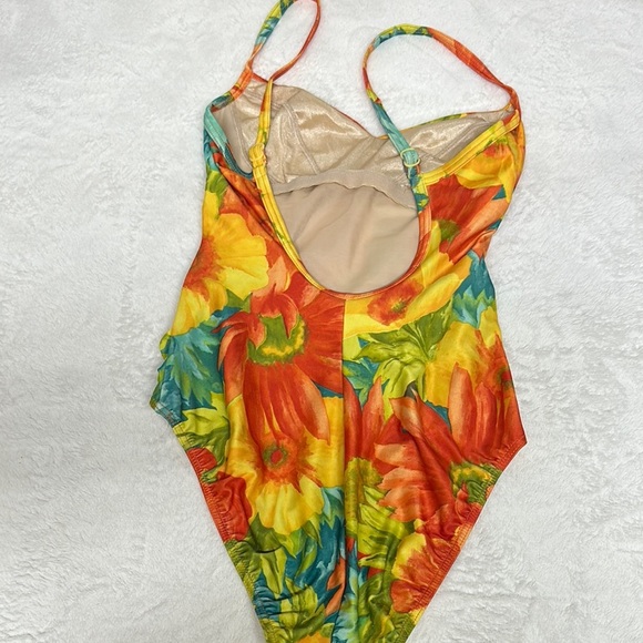 Vibrant Orange and Yellow One Piece Swimsuit with Spaghetti Straps - Picture 8 of 11